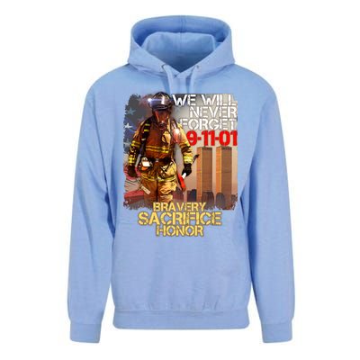 We Will Never Forget Bravery Sacrifice Honor 9-11-01 Unisex Surf Hoodie