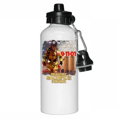 We Will Never Forget Bravery Sacrifice Honor 9-11-01 Aluminum Water Bottle