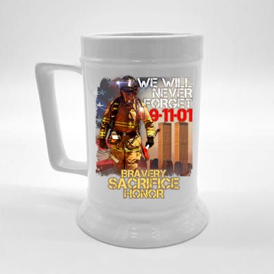 We Will Never Forget Bravery Sacrifice Honor 9-11-01 Beer Stein