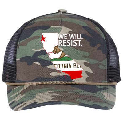 We Will Resist. California Flag Resistance Anti Trump Retro Rope Trucker Hat Cap