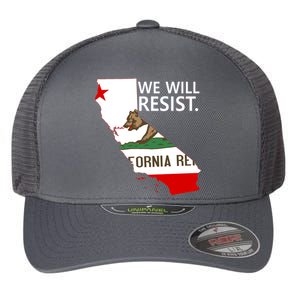 We Will Resist. California Flag Resistance Anti Trump Flexfit Unipanel Trucker Cap