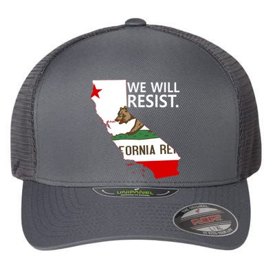 We Will Resist. California Flag Resistance Anti Trump Flexfit Unipanel Trucker Cap