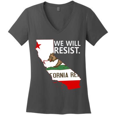 We Will Resist. California Flag Resistance Anti Trump Women's V-Neck T-Shirt