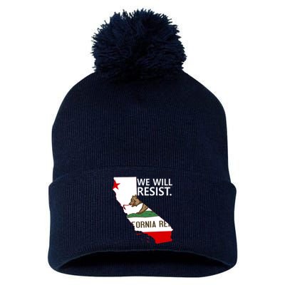 We Will Resist. California Flag Resistance Anti Trump Pom Pom 12in Knit Beanie