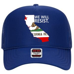 We Will Resist. California Flag Resistance Anti Trump High Crown Mesh Back Trucker Hat