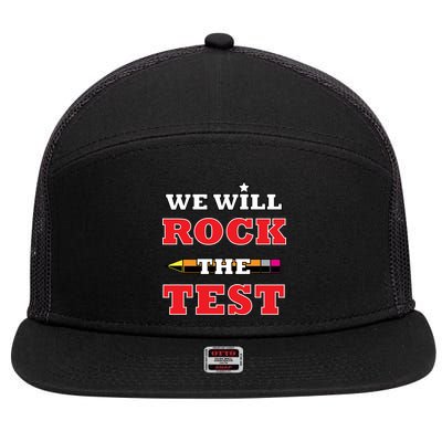 We Will Rock The Test 7 Panel Mesh Trucker Snapback Hat