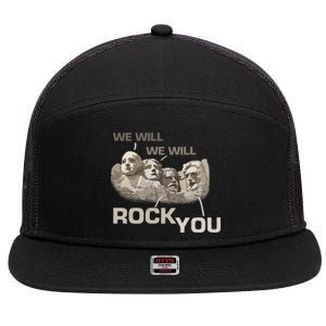 We Will Rock You Presidents Mt.Rushmore  7 Panel Mesh Trucker Snapback Hat