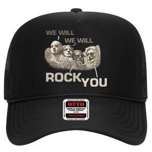 We Will Rock You Presidents Mt.Rushmore  High Crown Mesh Back Trucker Hat