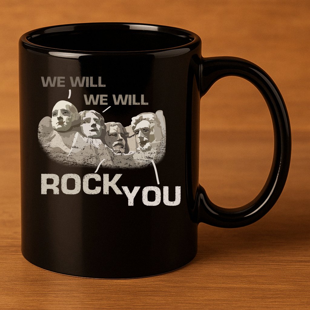 We Will Rock You Presidents Mt.Rushmore  11oz C Handle Ceramic Mug