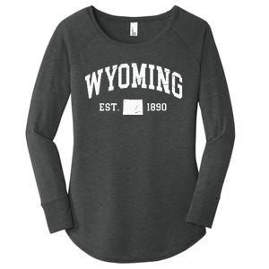 Wyoming Est 1890 Distressed Worn Design Classic Women's Perfect Tri Tunic Long Sleeve Shirt