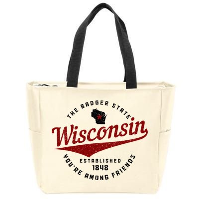 Wisconsin Est. 1848 Badger State Map Pride Vintage Zip Tote Bag