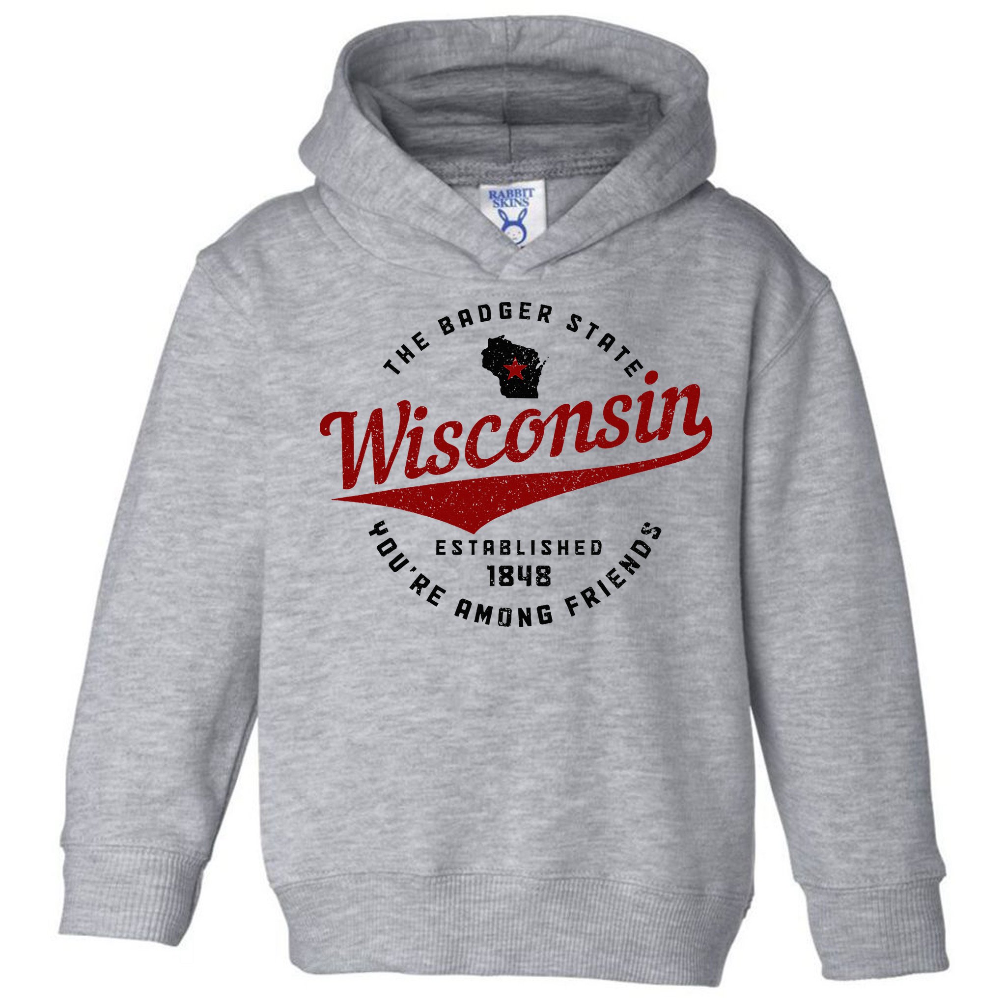 Wisconsin Est. 1848 Badger State Map Pride Vintage Toddler Hoodie