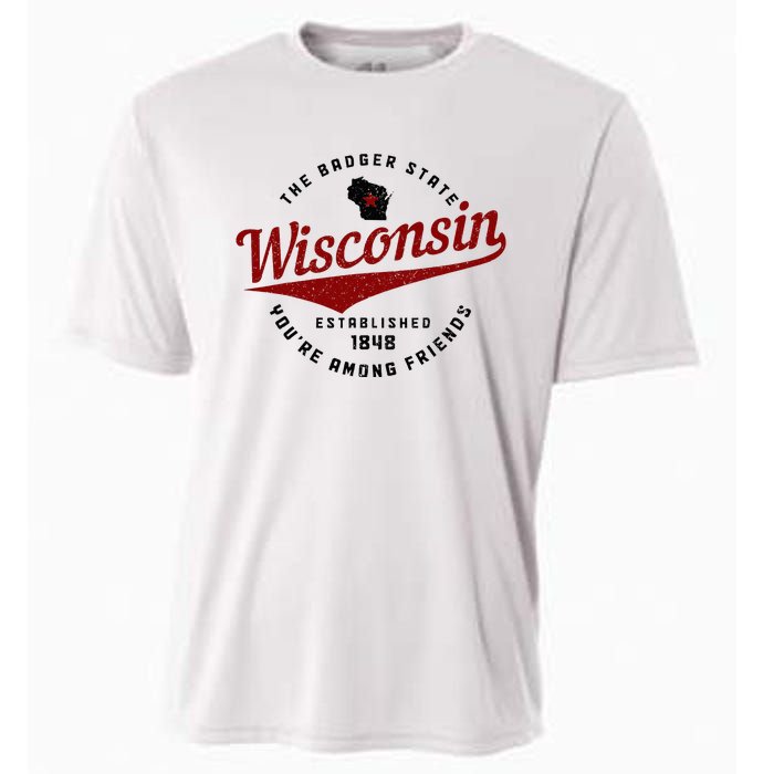 Wisconsin Est. 1848 Badger State Map Pride Vintage Cooling Performance Crew T-Shirt