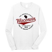 Wisconsin Est. 1848 Badger State Map Pride Vintage Long Sleeve Shirt