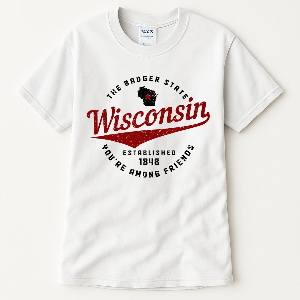 Wisconsin Est. 1848 Badger State Map Pride Vintage Tall T-Shirt