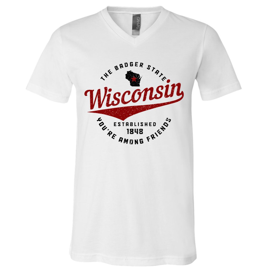 Wisconsin Est. 1848 Badger State Map Pride Vintage V-Neck T-Shirt
