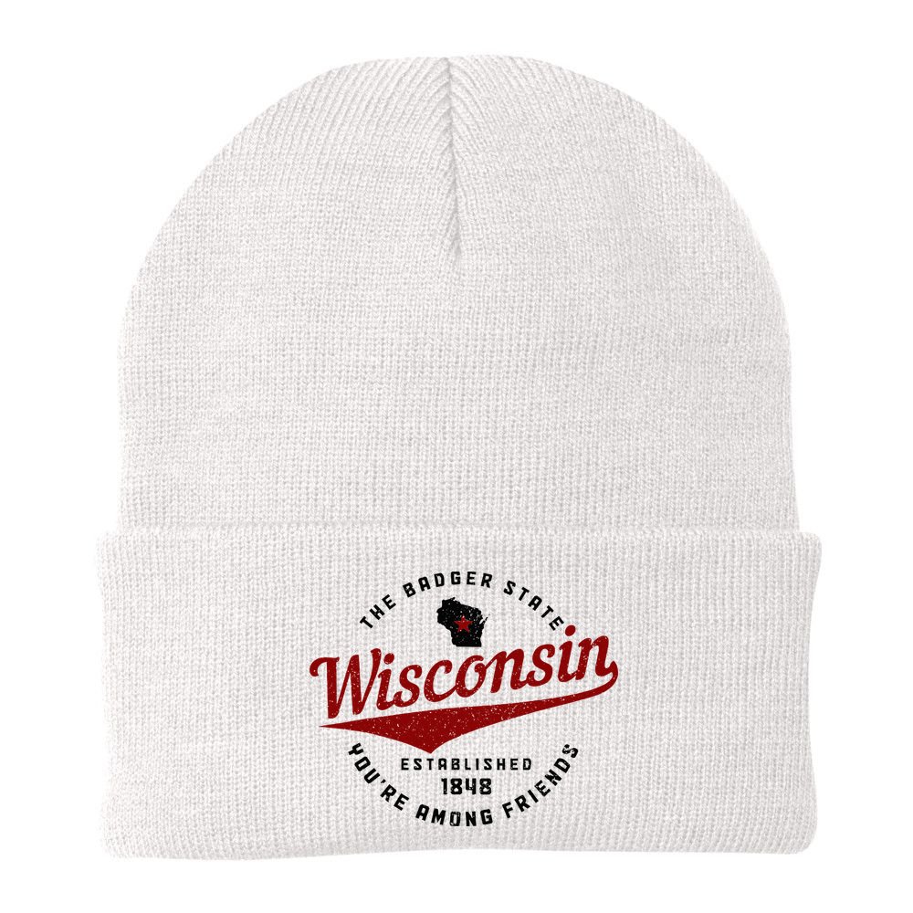 Wisconsin Est. 1848 Badger State Map Pride Vintage Beanie
