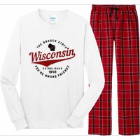 Wisconsin Est. 1848 Badger State Map Pride Vintage Long Sleeve Pajama Set