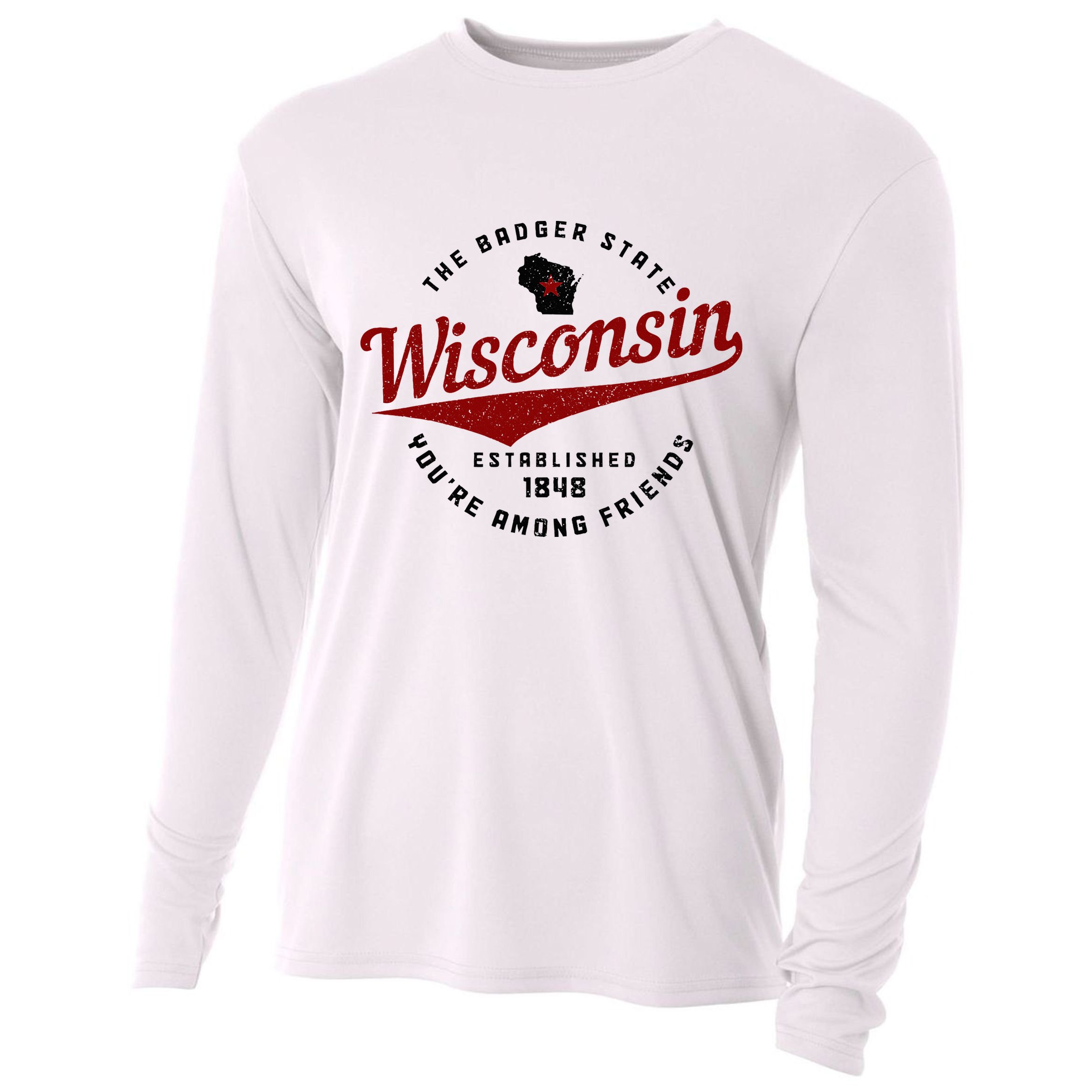 Wisconsin Est. 1848 Badger State Map Pride Vintage Cooling Performance Long Sleeve Crew