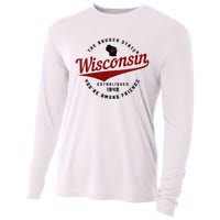 Wisconsin Est. 1848 Badger State Map Pride Vintage Cooling Performance Long Sleeve Crew