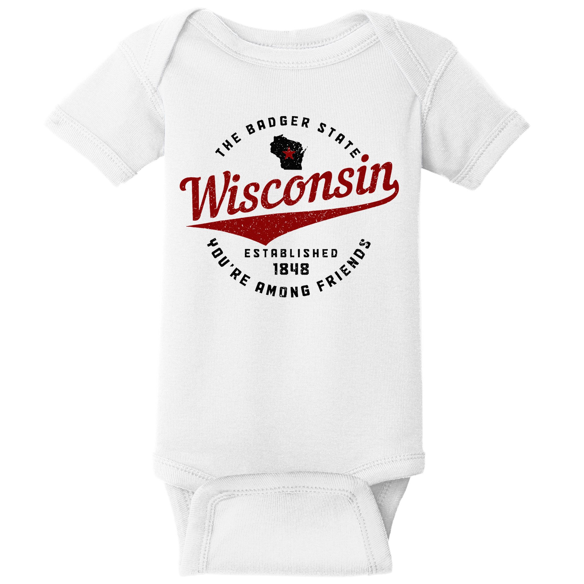Wisconsin Est. 1848 Badger State Map Pride Vintage Baby Bodysuit