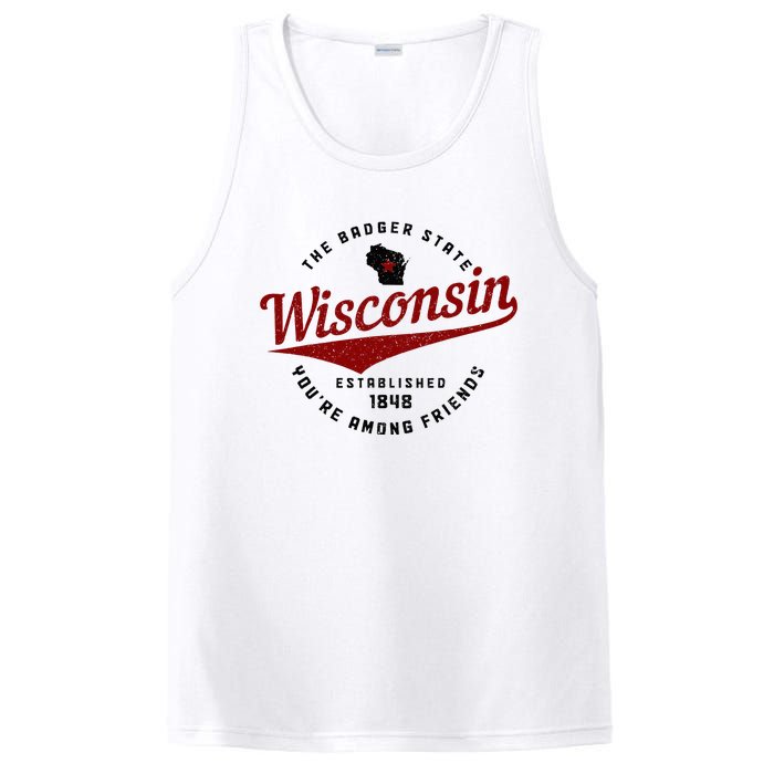 Wisconsin Est. 1848 Badger State Map Pride Vintage PosiCharge Competitor Tank