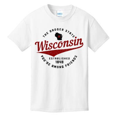 Wisconsin Est. 1848 Badger State Map Pride Vintage Kids T-Shirt