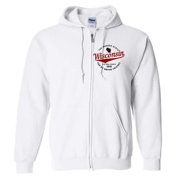 Wisconsin Est. 1848 Badger State Map Pride Vintage Full Zip Hoodie