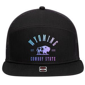 Wyoming Est. 1890 The Cowboy State Bison 7 Panel Mesh Trucker Snapback Hat