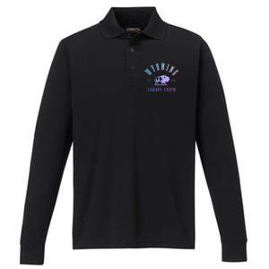 Wyoming Est. 1890 The Cowboy State Bison Performance Long Sleeve Polo