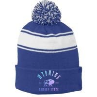 Wyoming Est. 1890 The Cowboy State Bison Stripe Pom Pom Beanie