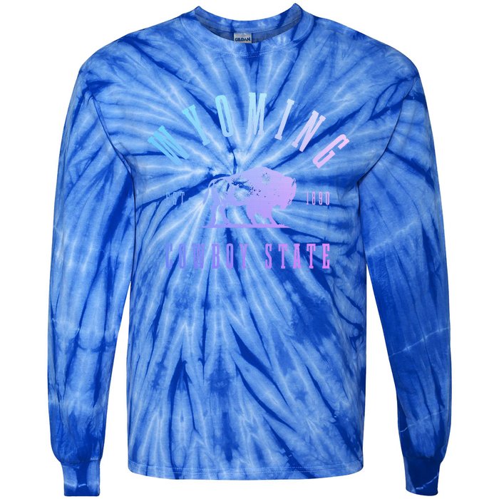 Wyoming Est. 1890 The Cowboy State Bison Tie-Dye Long Sleeve Shirt