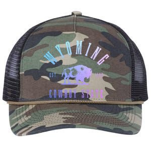 Wyoming Est. 1890 The Cowboy State Bison Retro Rope Trucker Hat Cap