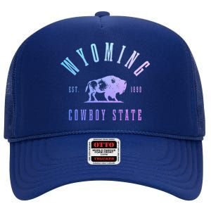 Wyoming Est. 1890 The Cowboy State Bison High Crown Mesh Back Trucker Hat