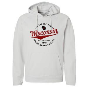 Wisconsin Est. 1848 Badger State Map Pride Performance Fleece Hoodie