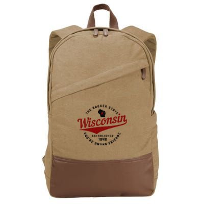 Wisconsin Est. 1848 Badger State Map Pride Cotton Canvas Backpack