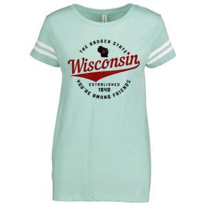 Wisconsin Est. 1848 Badger State Map Pride Enza Ladies Jersey Football T-Shirt