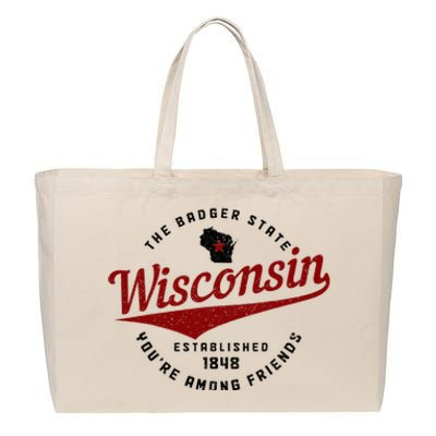 Wisconsin Est. 1848 Badger State Map Pride Cotton Canvas Jumbo Tote