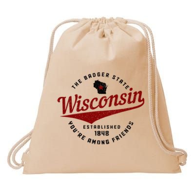 Wisconsin Est. 1848 Badger State Map Pride Drawstring Bag