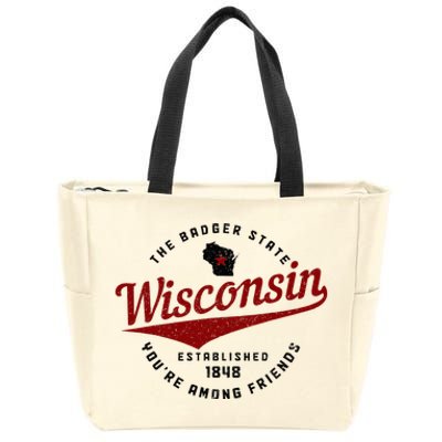 Wisconsin Est. 1848 Badger State Map Pride Zip Tote Bag