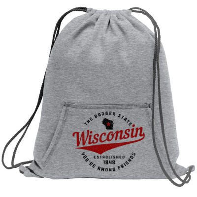 Wisconsin Est. 1848 Badger State Map Pride Sweatshirt Cinch Pack Bag