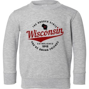 Wisconsin Est. 1848 Badger State Map Pride Toddler Sweatshirt