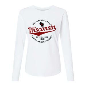 Wisconsin Est. 1848 Badger State Map Pride Womens Cotton Relaxed Long Sleeve T-Shirt