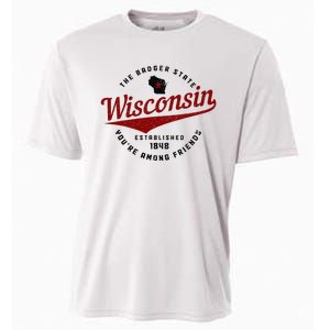 Wisconsin Est. 1848 Badger State Map Pride Cooling Performance Crew T-Shirt