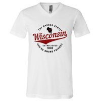 Wisconsin Est. 1848 Badger State Map Pride V-Neck T-Shirt