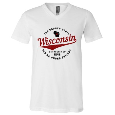 Wisconsin Est. 1848 Badger State Map Pride V-Neck T-Shirt