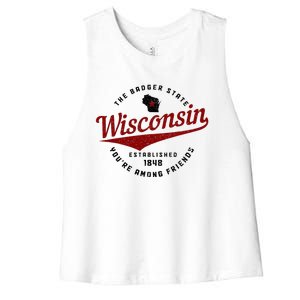 Wisconsin Est. 1848 Badger State Map Pride Women's Racerback Cropped Tank