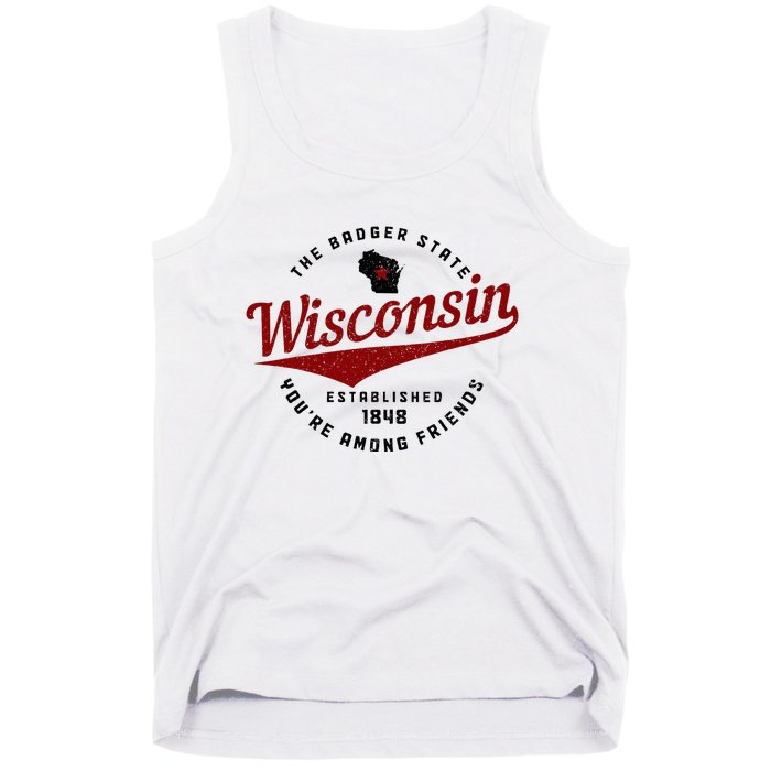 Wisconsin Est. 1848 Badger State Map Pride Tank Top