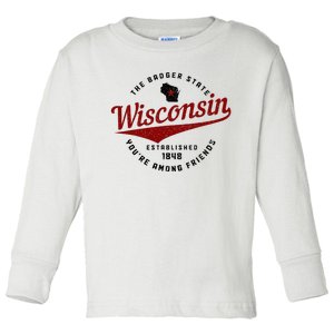 Wisconsin Est. 1848 Badger State Map Pride Toddler Long Sleeve Shirt