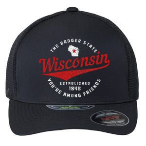 Wisconsin Est. 1848 Badger State Map Pride Flexfit Unipanel Trucker Cap